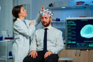 Patient with brain scan discussing with researcher neurological doctor while adjusting brainwave scanning headset examining diagnosis of disease, explaning eeg results, health status, brain functions SSUCv3H4sIAAAAAAAACpRVy47cNhC8B8g/LHgOETZJkWK+IBeffAxy4Gt2BEviQNLYMRb772lJQw2llWH4NuouNrurmjVvv//28kKcHRtP/np5m7/wu2nb+zgNdmpSj2H2xyM+xD7EoYx8HYRiZSCGZkpDY9sy6Ozkr73tIgb7e9vO4fclScbJTvcxjsXtXeOHNE7Jf7lhG5iAXKfD8O2aprSL2pBcXPAY5TqHx+t9muKQE9WGD/GWxuZZ6HnklvpQ7SK2td33XaRLMyuxjV3sp/m42KZsXteu58JlIgzRduPULPM/K/nUpvvg0n/lMMDFcNnB4vcYuxLibb+7h+uCT2+n+IoC7BjN+v6zfr/kxKPchCnyd7TtdPV2iH9+QhE9Kvi4cGXz7mbUp2b0sW1tHxNKk/Pr3T8o/Nk3sffxF6qtP/7dNHjF87MIb+/FoANKYNfFeYxFHHeWR+GpFFBRWQdPnWOSXkQVAMCG4C65DcJZbRVYRQG4olIqTWumJWVOBPB1BdaoDayCrDSYmnJvBZWMM1obHagVGnhw3EJ4Vg5wUV5iB1UFnMrAHbUyGsqClhcAd1GBLcOuE5Iv33BNu0Wvx2z2HppU6Pc1oRzLrhUE3IbGN/1rcSxN1+V15mM+3ftpmJkjW3NtSjfr2nkTL1gz5vjVjiPCQ46XK4VekLrinj5NC++PqiTgzs2fILjiYAyAFnXFOQdSPvJrg3WWdnKD91ubbIjzpdvinDx/hfVkbWq5rdDBCRaAqVU2nKMpLICKGVk/AQd7OIMcjeIMky3jLJfN4yz3wUZWEAiWH/6JozwwkpuiydJcHoBKFkV2NnOSz45zltu856zuwYZWDOear5BsCvNj7xrkei/zR4E0VEz9hP0DZse+BsWrn5B3wJyrcAB9ZFiDluoHDB5yZ2t2gJwRKVHlypyvkua4AdWD5N1fKRZpQmn8O5KJ5FLV0gj9tKoDx0QqMEyC4RskU0wA9WdKCLGljgwTND2ulaqeF3wgmICqqkro+tlDSS/B2YyWTJotn9lFoH1No8d+8AQHJhljhUcfmCaA7w1ACsE2yJFpglZVgygIyTwTIUVECSRVNdRUOqGpERdJgwLvhLksBv4gvpk3mzhjQVmvqPXg8C/IM2oMF9Q7Jx02jMxLPPX+PwAAAP//AwBk7IXRcwkAAA==